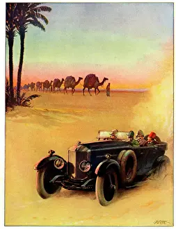Camels: Motor Car and Camel Train, Egypt