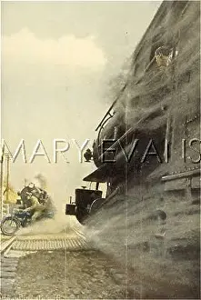 Oncoming: MOTOR CYCLIST & TRAINS