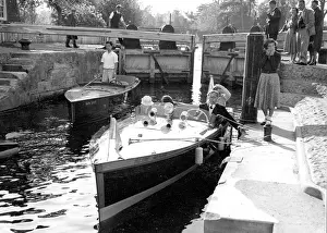 Motorboat: Motorboat at a canal lock in England