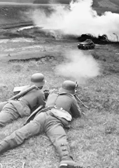 Obstacles: Motorcycle troops during a maneuver, 1939