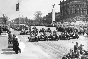 Snapshot: Motorcycle troops of the Wehrmacht during a parade in Be