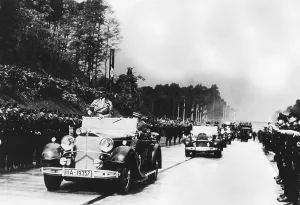 Conscription: Motorway being opened by Adolf Hitler, 1935