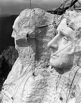 Gutzon: Mount Rushmore Under Construction Men Working on George