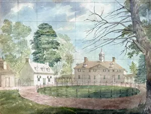 Outbuildings: Mount Vernon with outbuildings shown from the far side of th