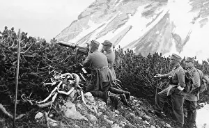 Gebirgsjaeger: Mountain troops during target practice with a machine gu