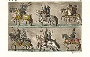 Migliavacca: Mounted knights in armour in a procession, 15thC tournament