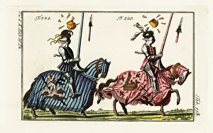 Caparison: Two mounted knights in jousting armor for a medieval course