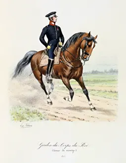 Histoire: Mounted member of the King's guard. 1815. From