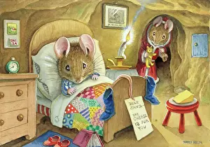 Expectations: Mouse in bed with Christmas stockings