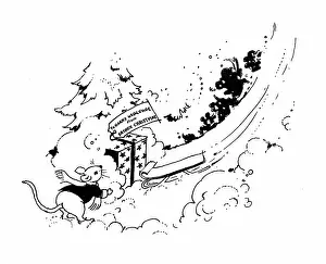Toboggan: Mouse with Christmas parcel and toboggan