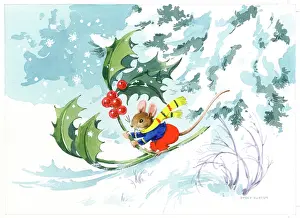 Sprig: Mouse on Holly Skis