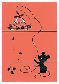 Sneaky: Mouse lassoing a Christmas Pudding