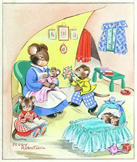 Rushton: Mouse offering a posy to his mother