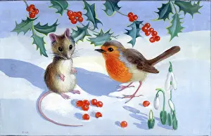 Heda: Mouse and Robin with holly berries