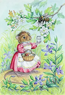 Groceries: Mouse showing empty honey jar to bee