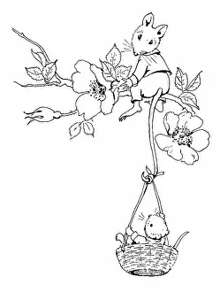 Mouses: Mouse on wild rose and mouse in basket