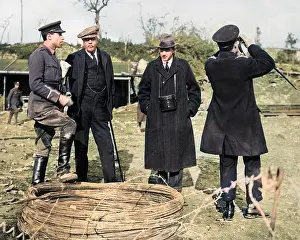 Escorted: Mr Balfour on visit to captured village, Western Front, WW1
