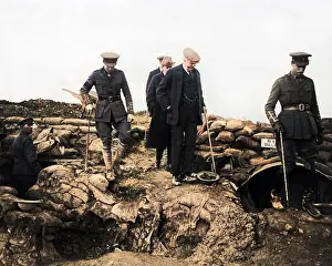 Escorted: Mr Balfour on visit to Western Front, WW1