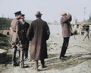 Escorted: Mr Balfour watching aeroplane in flight, Western Front, WW1
