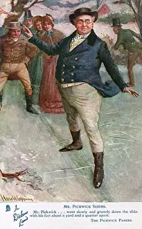 Precarious: Mr Pickwick slides on the Ice - The Pickwick Papers