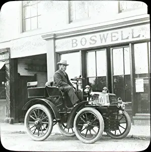 Whomes: Mr Whomes and car, outside Boswells