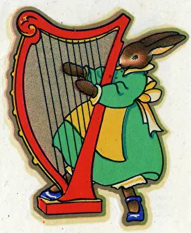 Rabbits: Mrs Rabbit playing a Harp