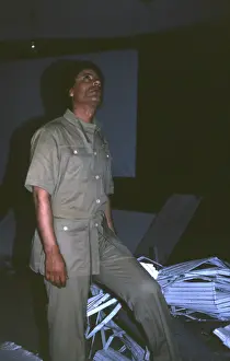 Khaki: Muammar Gaddafi viewing bomb damage, Tripoli, Libya
