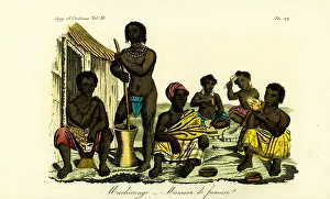 Loincloth: Muchicongo men and many wives outside a hut, Angola