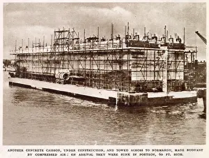 Arromanches: Mulberry Caisson under construction; Second World War, 1944