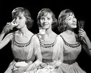 Pilsner: Multiple Exposure Triptych of Woman looking at Camera