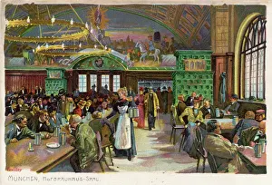 Saal: Munich Bierkeller, Germany - circa 1905