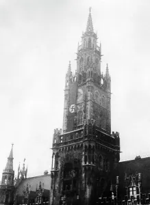 Forcible: Munich town hall with swastika flag, 1933