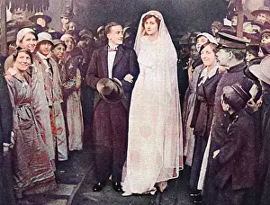 Eustace: Munition workers guard of honour at Percy wedding, WW1