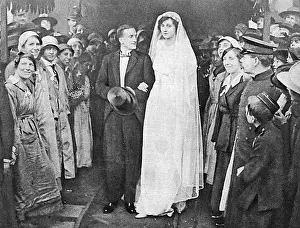 Eustace: Munition workers guard of honour at Percy wedding, WW1