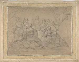 Parnassus: The Muses on Parnassus, 17th century, Black chalk
