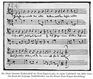 Songbook: music, notation, Prine Eugene Song (1717), from