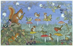 Musical Chairs with mice, birds, frogs etc and toadstool ch
