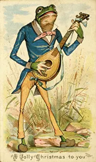 Lute: Musical frog on a Christmas card