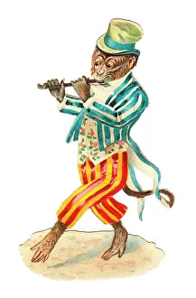 Flutes: Musical monkey on a Victorian scrap