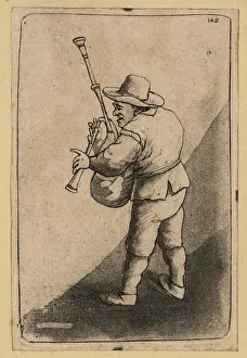 Bagpiper: Musician with bagpipes wearing a hat, jacket and
