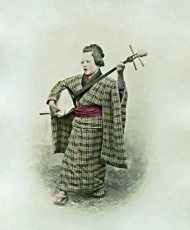Samisen: Musician and samisen, Japan