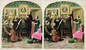 Stereograph: Musicians - music - musical instruments