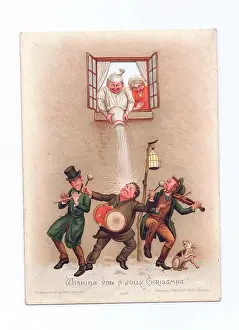 Nightclothes: Musicians in the snow on a Christmas card