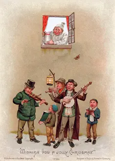 Nightclothes: Musicians in the snow on a Christmas card
