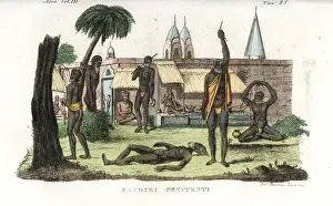 Mortification: Muslim fakir penitents performing prayers and mortification