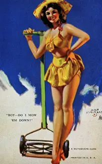 Mutoscope: Mutoscope Card, Boy - Do I Mow Em Down, 1940s
