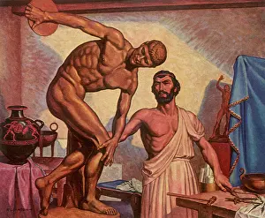 Discus: Myron and the finished Discus Thrower Statue