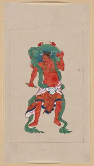 Flaming: Mythological Buddhist or Hindu figure, full-length, standing