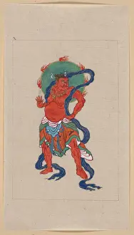 Flaming: Mythological Buddhist or Hindu figure, full-length, standing