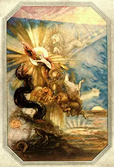 Serpents: Mythological scene with animals and sun